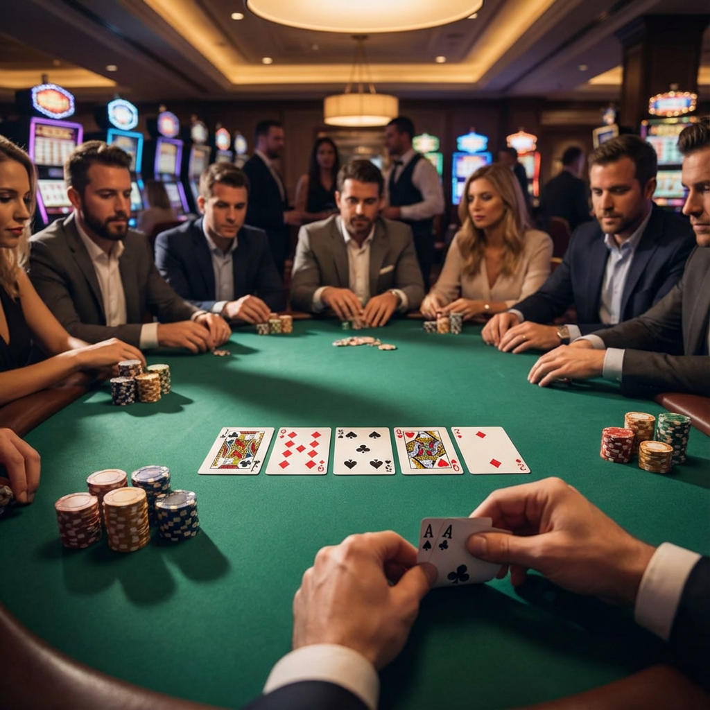 Mesa de poker online con cartas y fichas